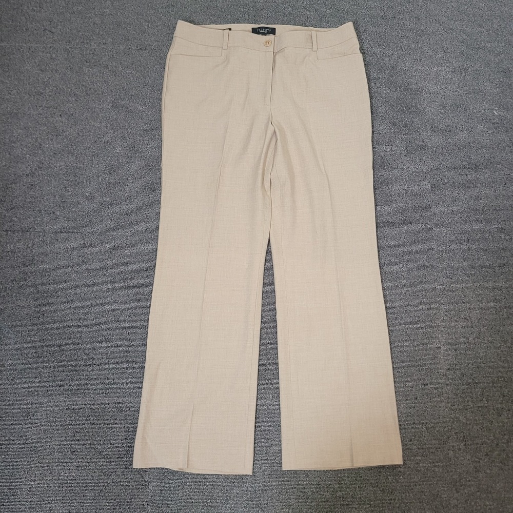Talbots Size 12 Signature Trouser Women Beige Wool Blend Wide Leg Dress Pants
